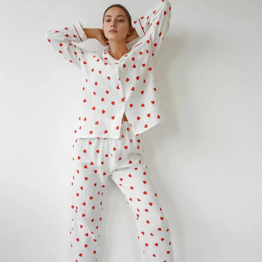 Pyjama-Set mit Herzmotiven für Damen - Image 4