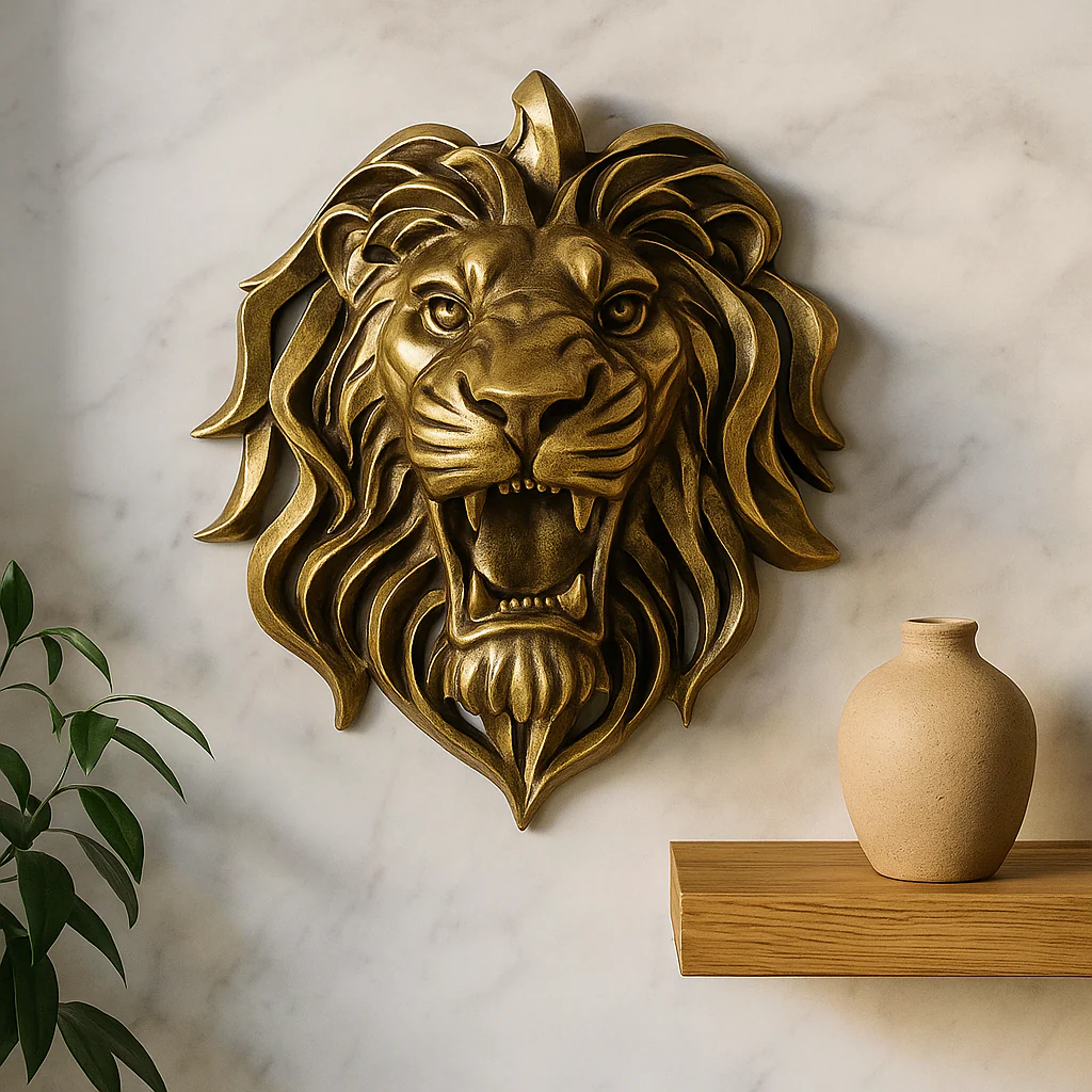 RegalRoar – Exquisite vergoldete Löwenkopfwandskulptur - Image 2