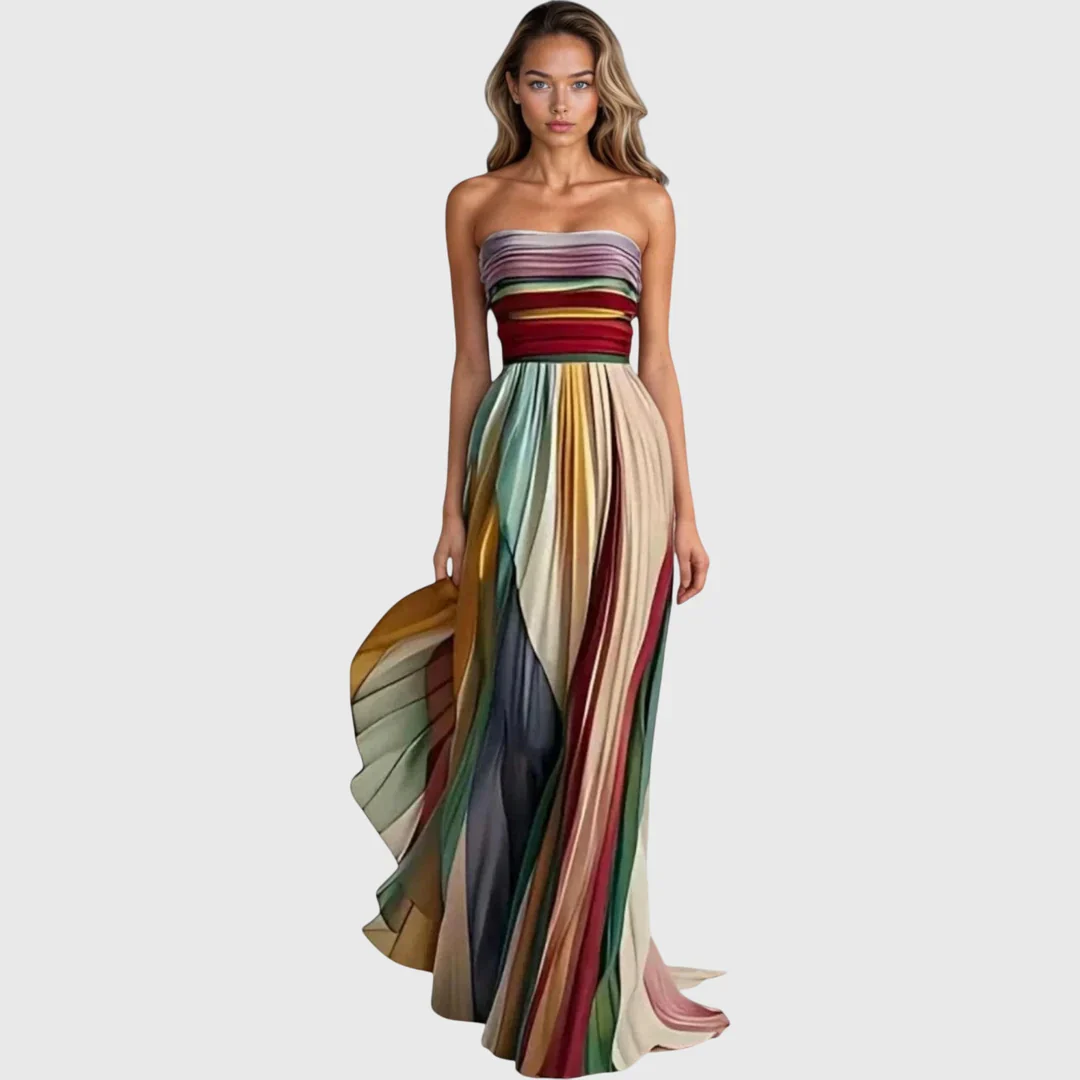 Regine | Damen Trägerlos Mehrfarbig Shorts Maxi Kleid - Image 2