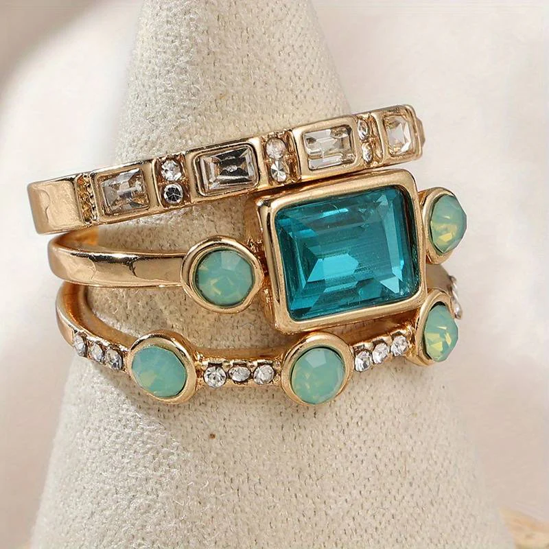 Retro Set of Blue Crystal Rings - Image 2