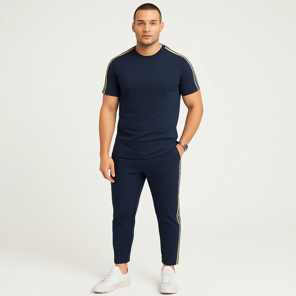 Retro-Streetwear-Set für Herren – Loose Fit T-Shirt mit Seitenstreifen und passender Hose - Image 2