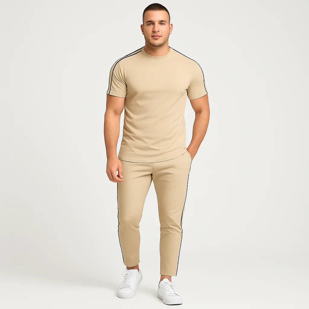 Retro-Streetwear-Set für Herren – Loose Fit T-Shirt mit Seitenstreifen und passender Hose - Image 3