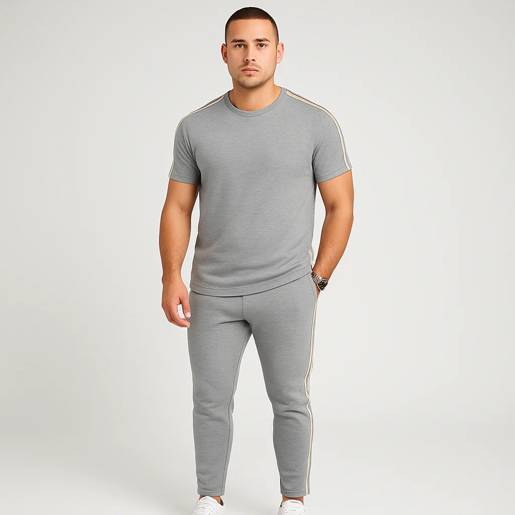 Retro-Streetwear-Set für Herren – Loose Fit T-Shirt mit Seitenstreifen und passender Hose - Image 4