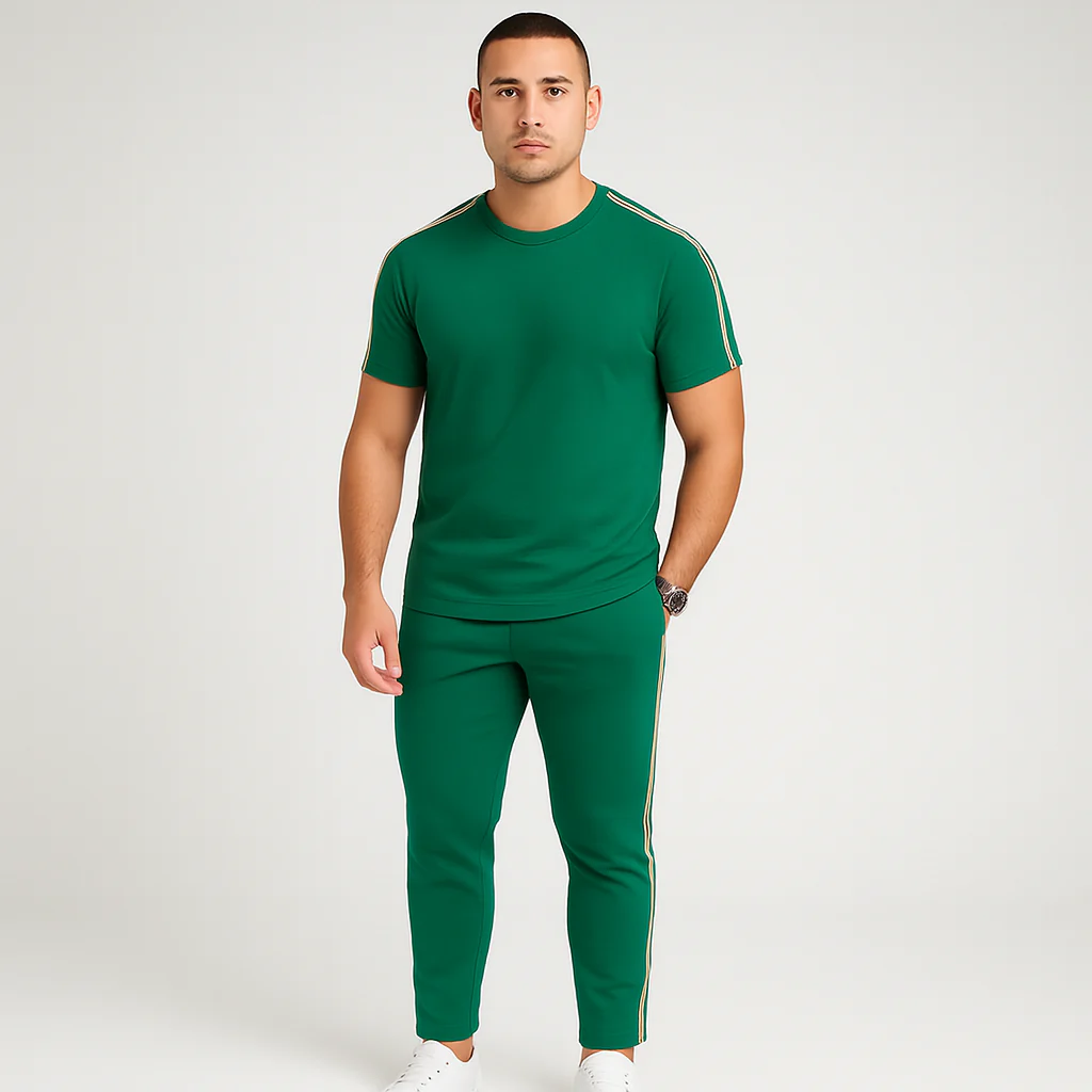 Retro-Streetwear-Set für Herren – Loose Fit T-Shirt mit Seitenstreifen und passender Hose - Image 5