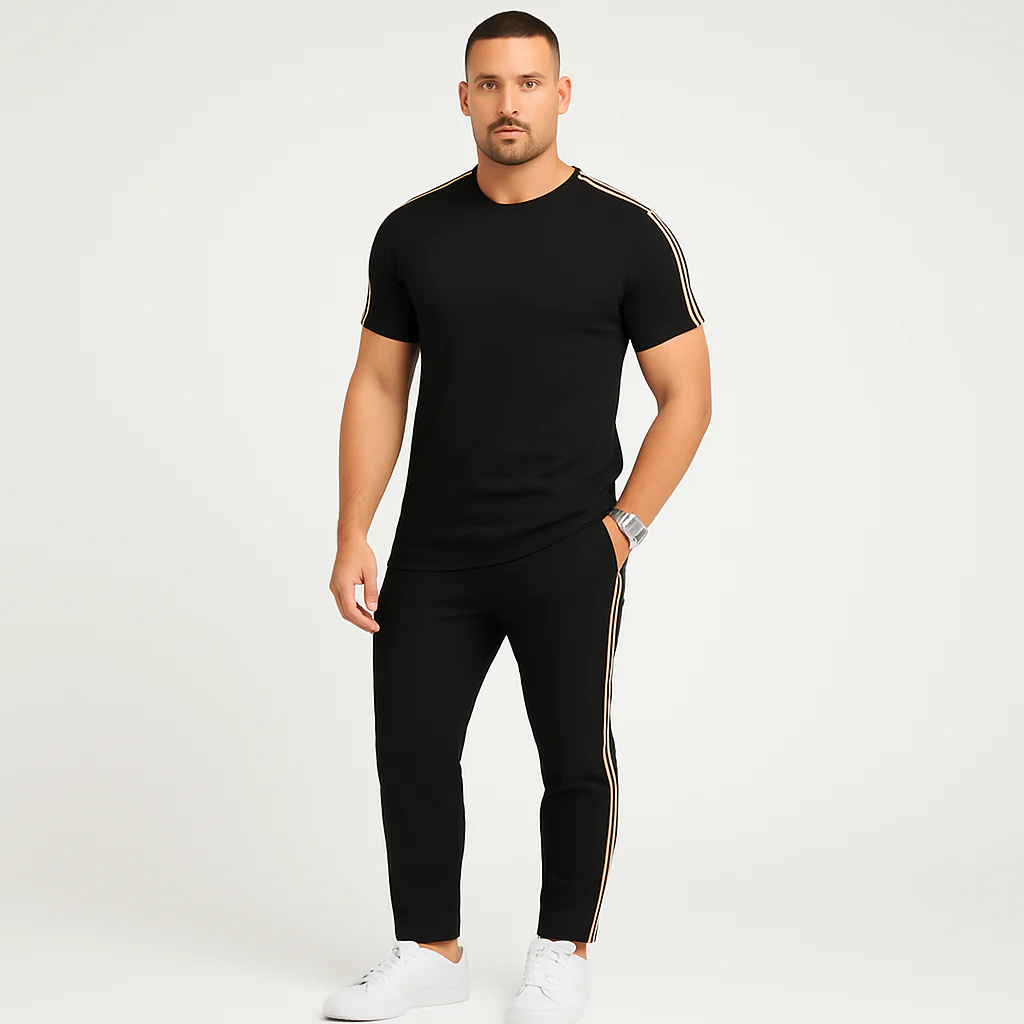 Retro-Streetwear-Set für Herren – Loose Fit T-Shirt mit Seitenstreifen und passender Hose - Image 6