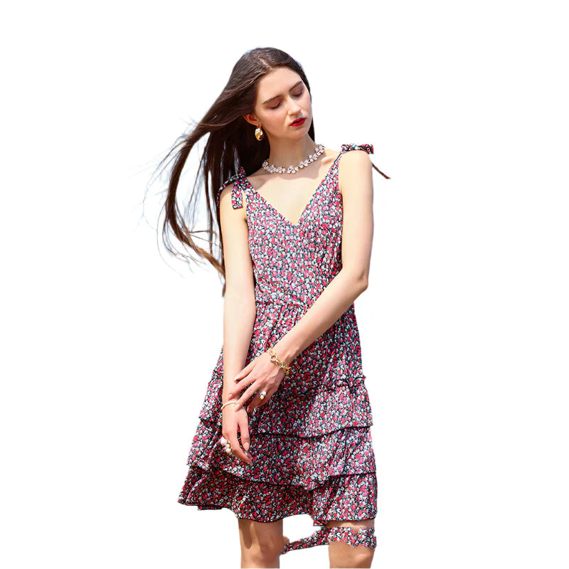 Rina - Französisches Blumenkleid mit V-Ausschnitt - Image 2