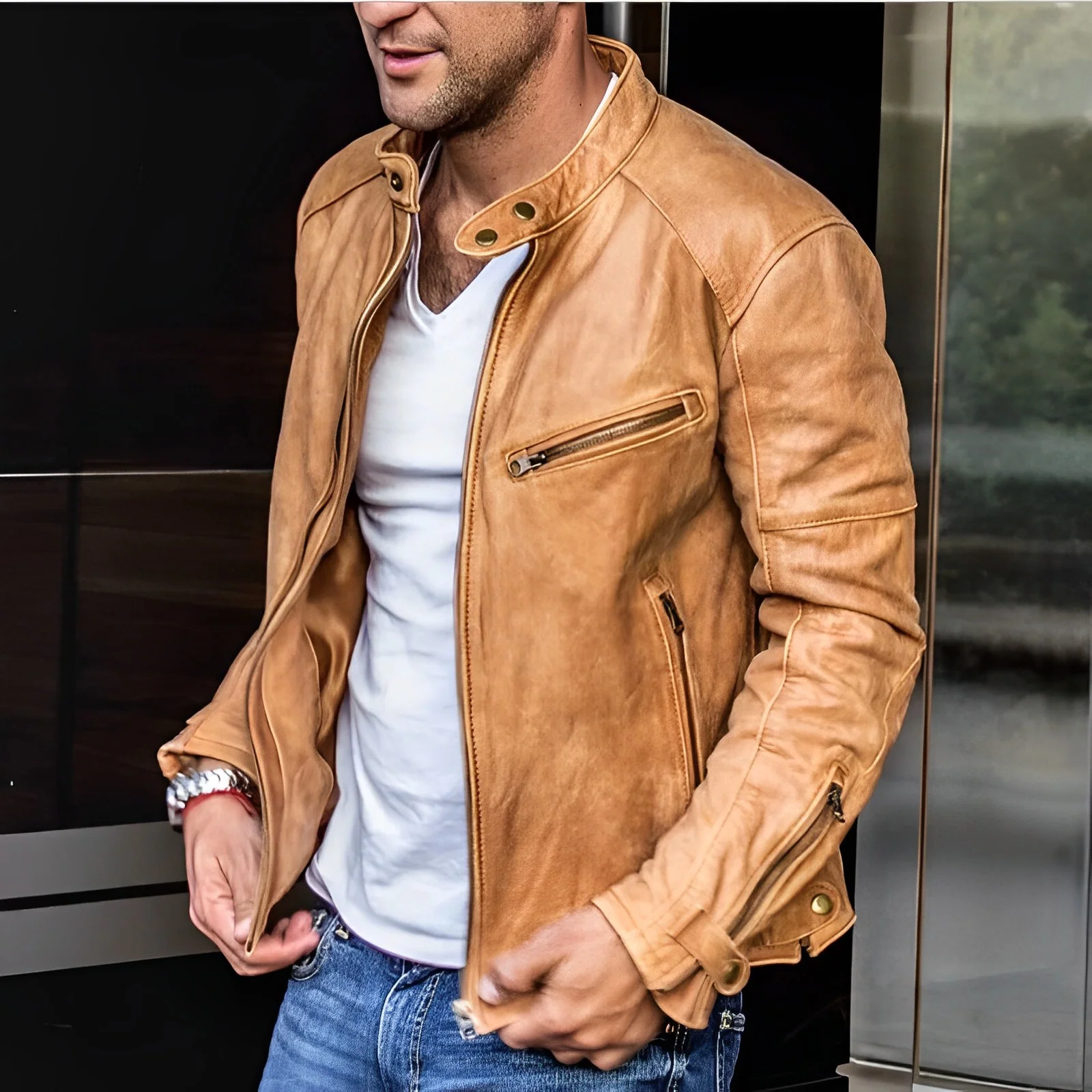 River Biker Lederjacke für Männer - Image 3