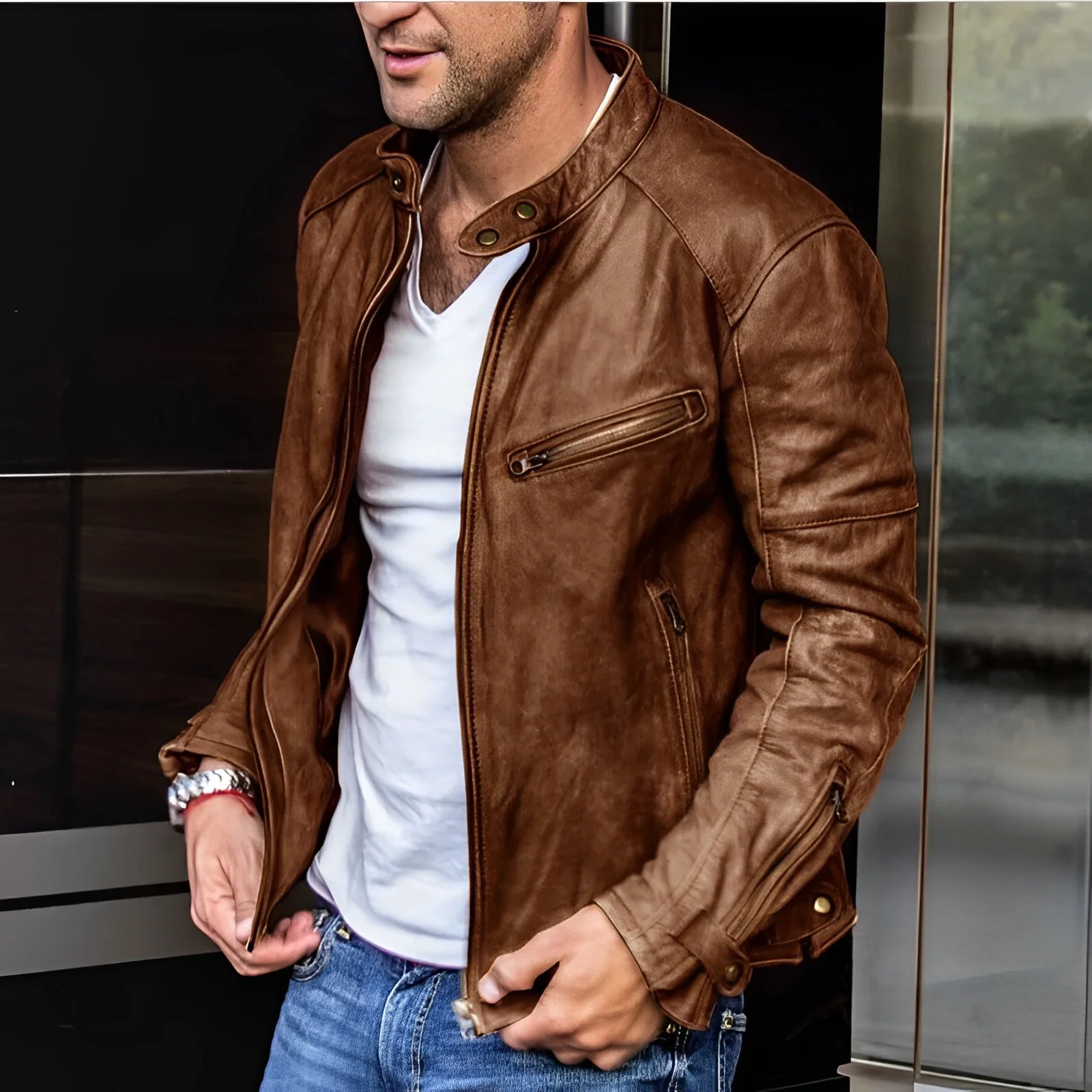 River Biker Lederjacke für Männer - Image 4