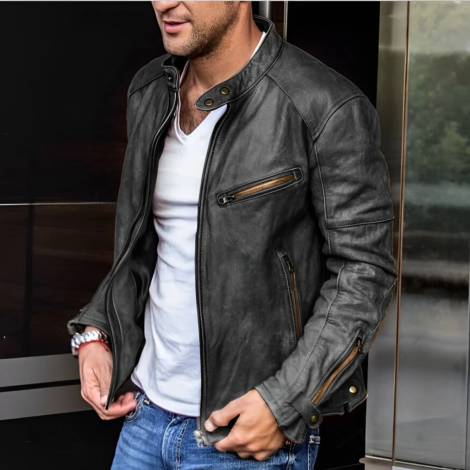 River Biker Lederjacke für Männer - Image 5