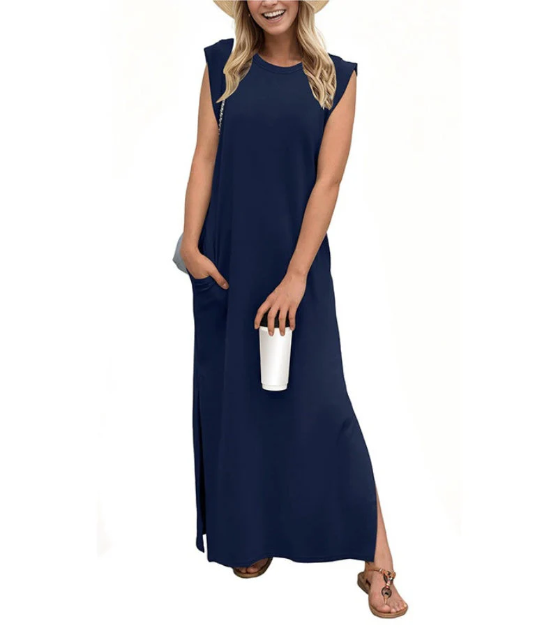 Romaisa | Lässiges langes Kleid mit Schlitz und bügelfrei - Image 8