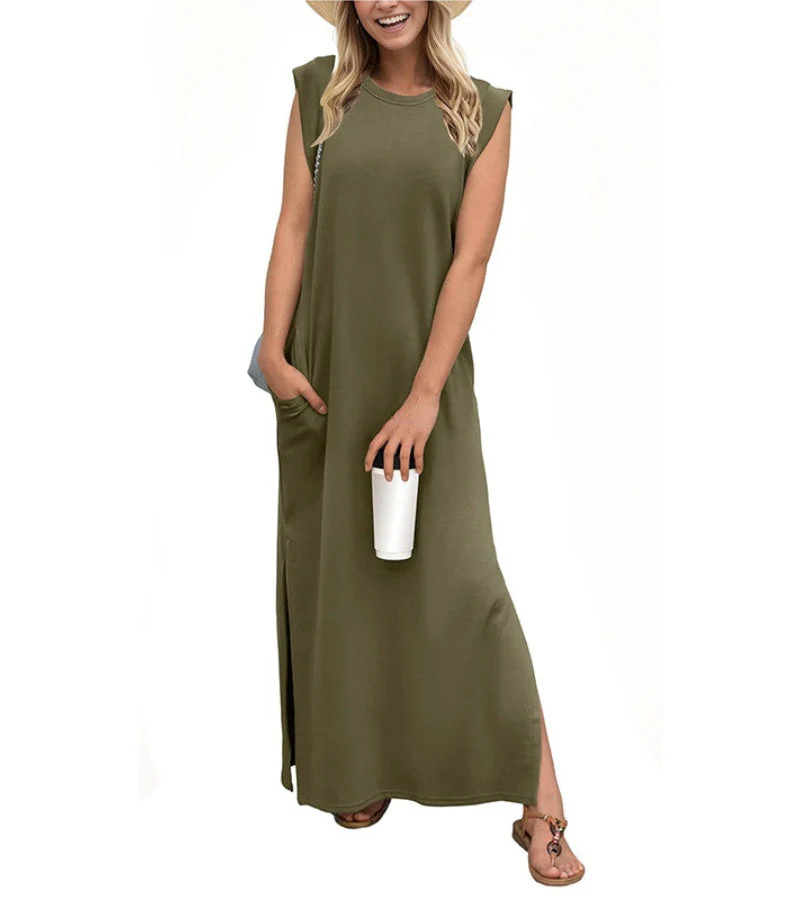 Romaisa | Lässiges langes Kleid mit Schlitz und bügelfrei - Image 9