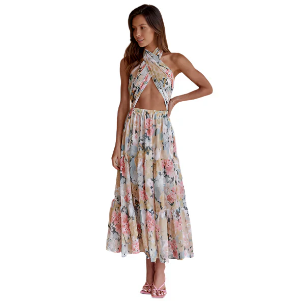 Romina – Neckholder-Maxikleid mit Blumen-Cutout - Image 3