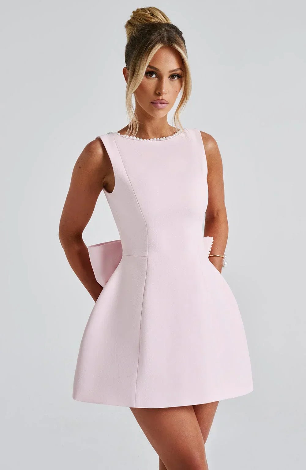 Sabrina | Damen Rosa Ärmelloses A-Linien Minikleid Perlenbesatz – Mini Perlen 2026 - Image 5