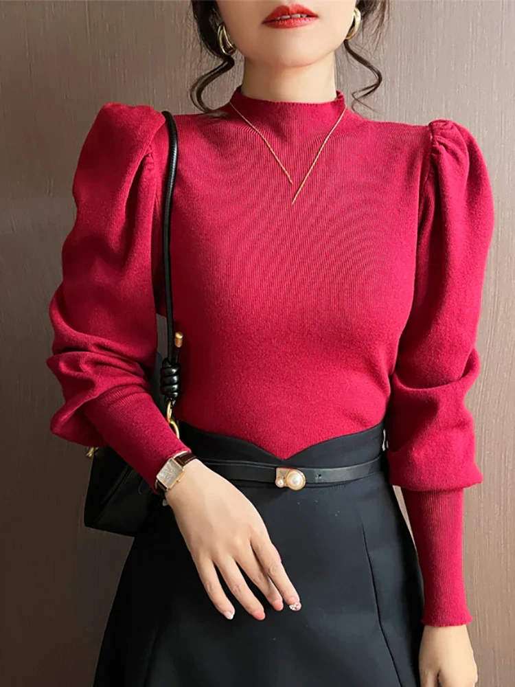 Rundhalsausschnitt Puff Long Sleeve Bluse für Damen - Image 4