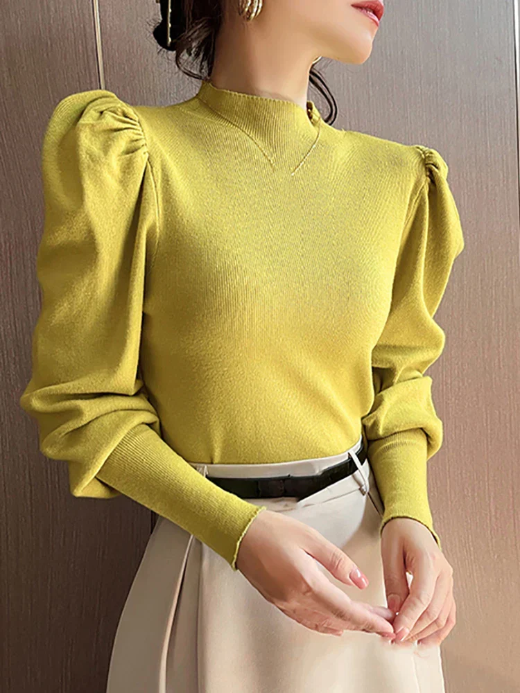 Rundhalsausschnitt Puff Long Sleeve Bluse für Damen - Image 5