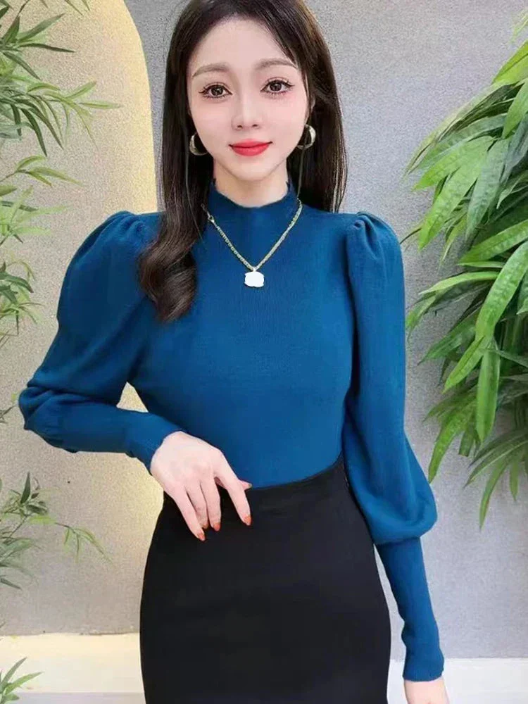 Rundhalsausschnitt Puff Long Sleeve Bluse für Damen - Image 6