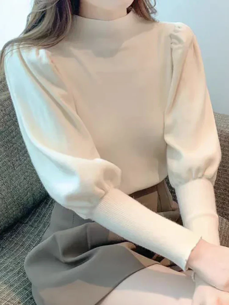 Rundhalsausschnitt Puff Long Sleeve Bluse für Damen - Image 7