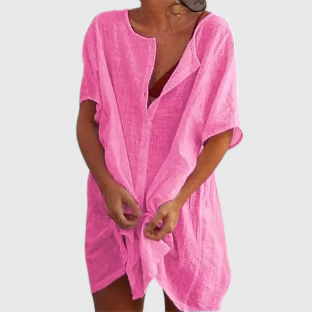 Sabina | Damen Lockeres Knopfleiste Shorts Strand Überwurf Kleid - Image 2