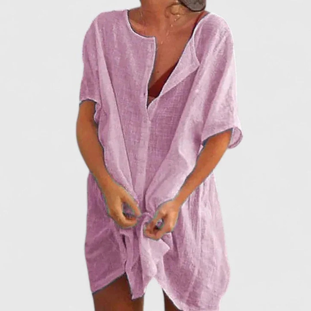 Sabina | Damen Lockeres Knopfleiste Shorts Strand Überwurf Kleid - Image 5