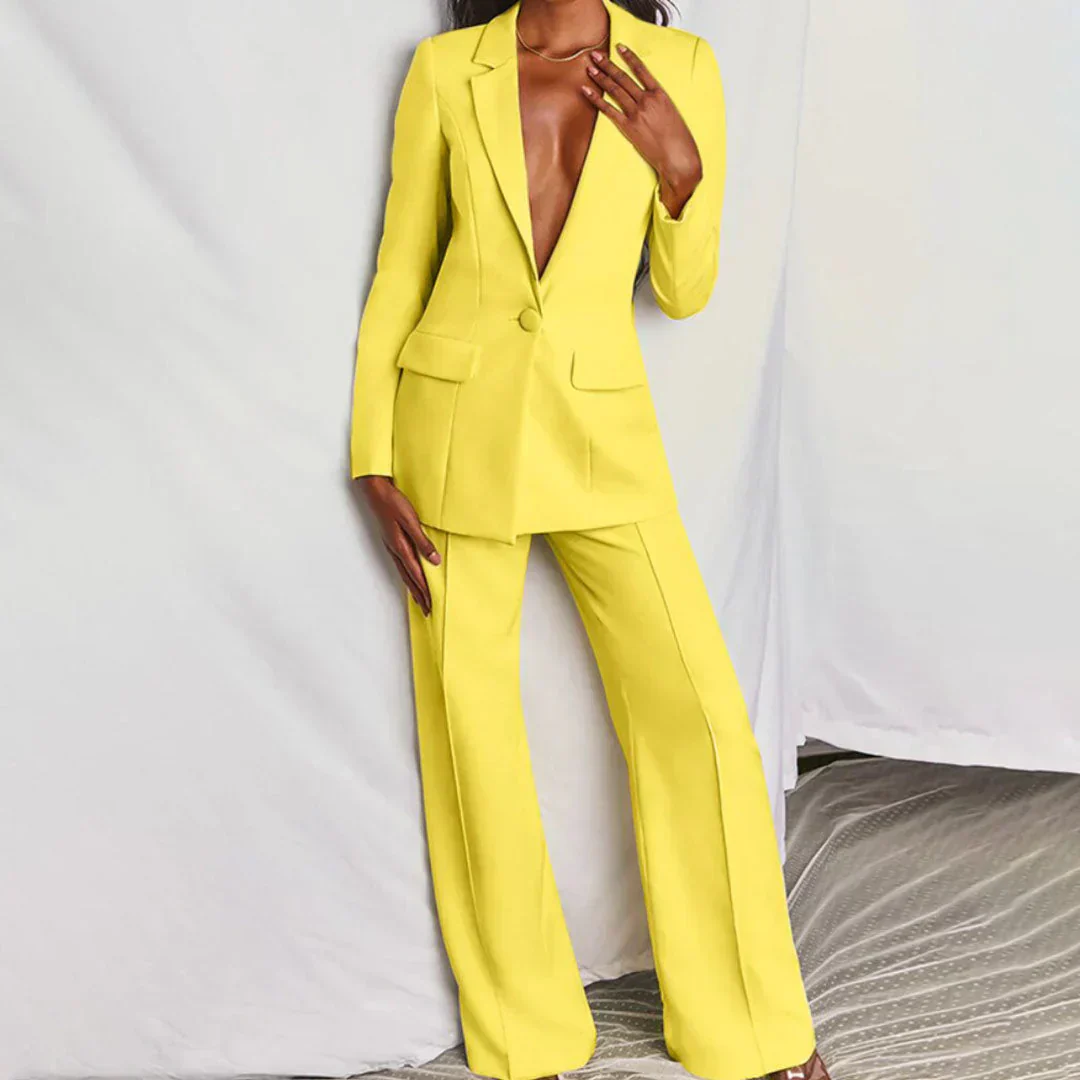 Sabine Damen Hosenanzug mit Longline-Blazer und Weitem Bein Strukturiert - Image 2
