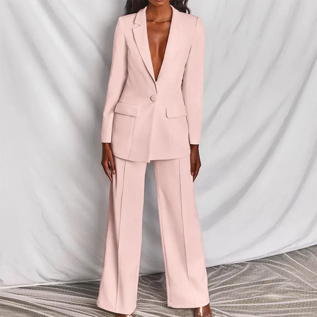 Sabine Damen Hosenanzug mit Longline-Blazer und Weitem Bein Strukturiert - Image 3