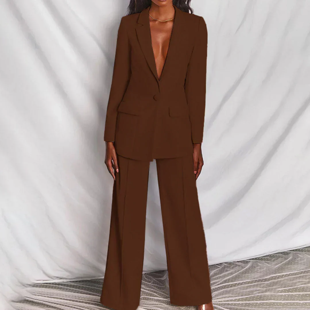 Sabine Damen Hosenanzug mit Longline-Blazer und Weitem Bein Strukturiert - Image 4