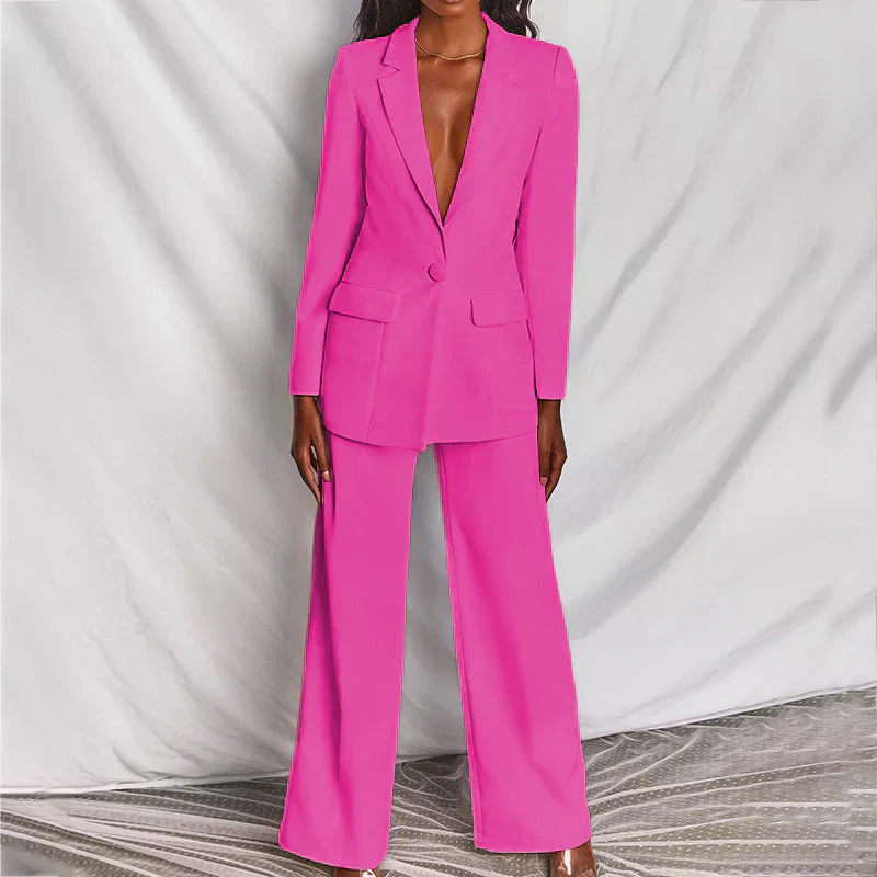 Sabine Damen Hosenanzug mit Longline-Blazer und Weitem Bein Strukturiert - Image 6