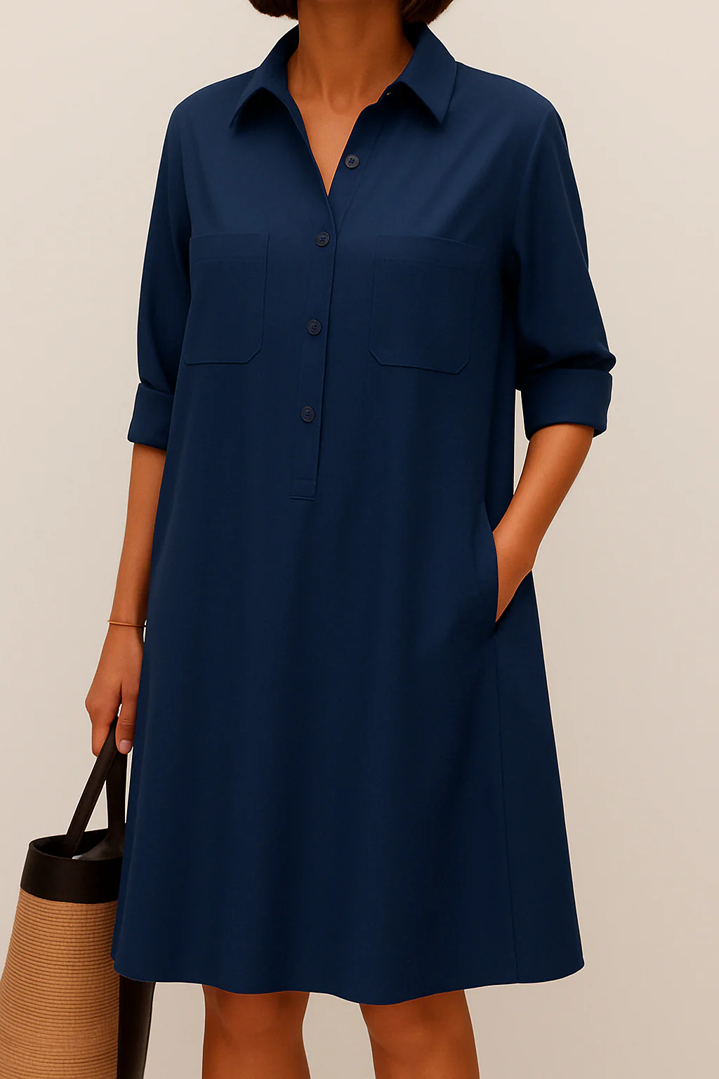 Sabine-  Elegantes Langarmkleid Mit Tasche - Image 2