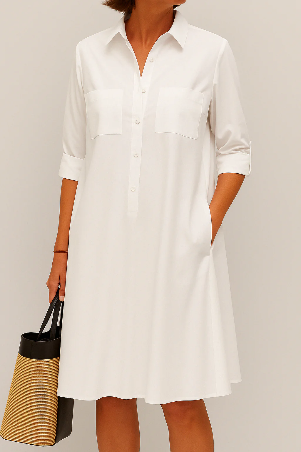 Sabine-  Elegantes Langarmkleid Mit Tasche - Image 3