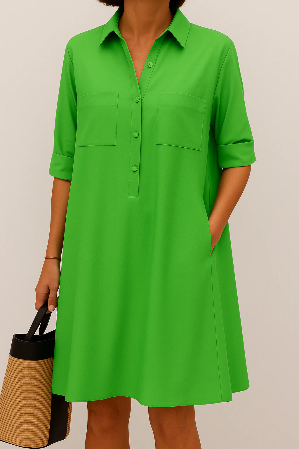 Sabine-  Elegantes Langarmkleid Mit Tasche - Image 4
