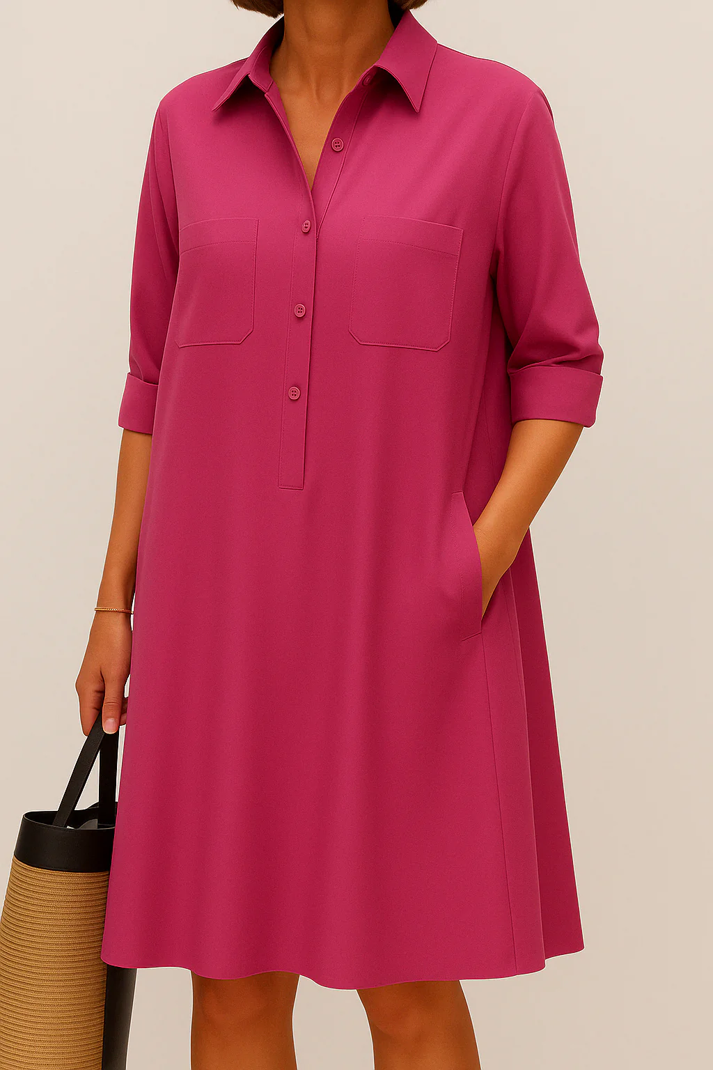 Sabine-  Elegantes Langarmkleid Mit Tasche - Image 5