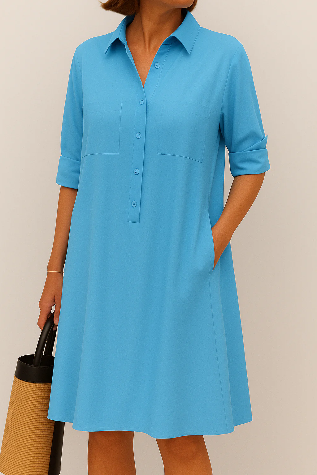 Sabine-  Elegantes Langarmkleid Mit Tasche - Image 6