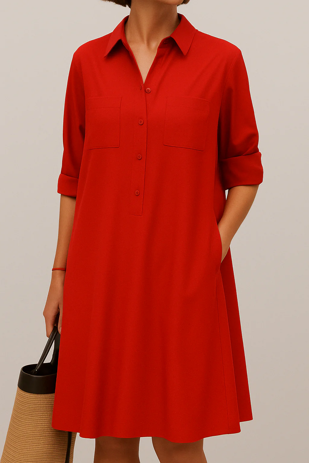 Sabine-  Elegantes Langarmkleid Mit Tasche - Image 7
