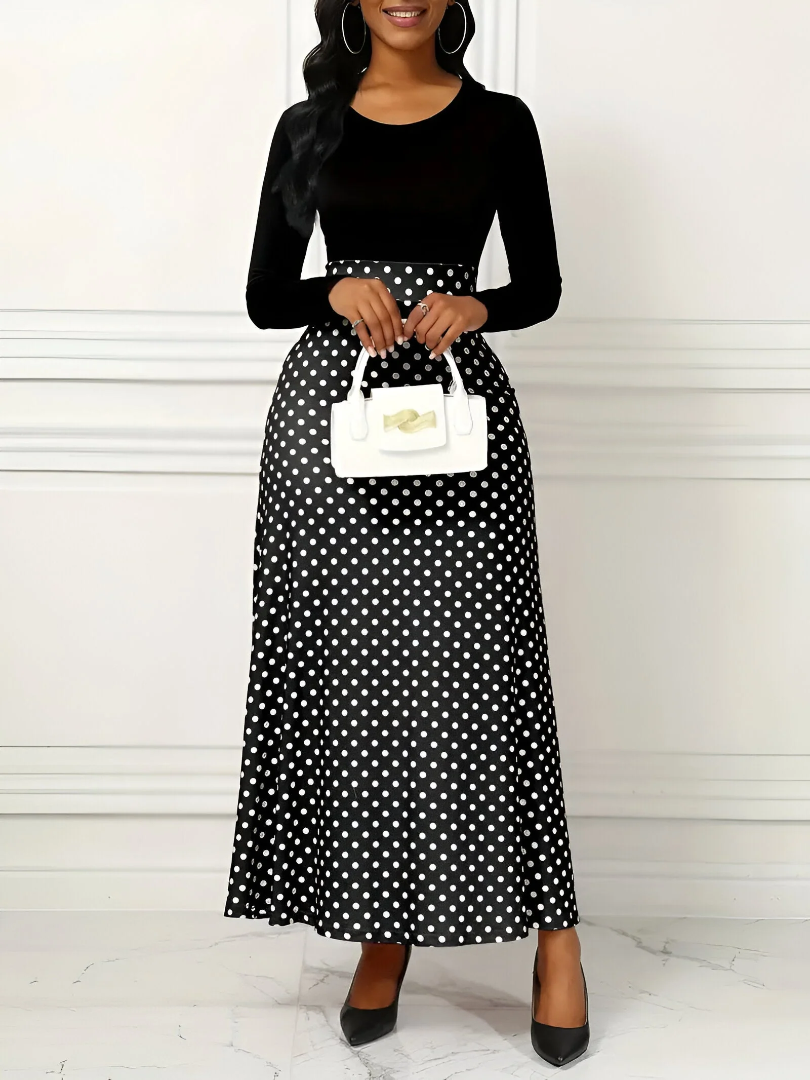Sabine | Mühelos Elegantes Polka-Dot-Maxikleid - Image 2