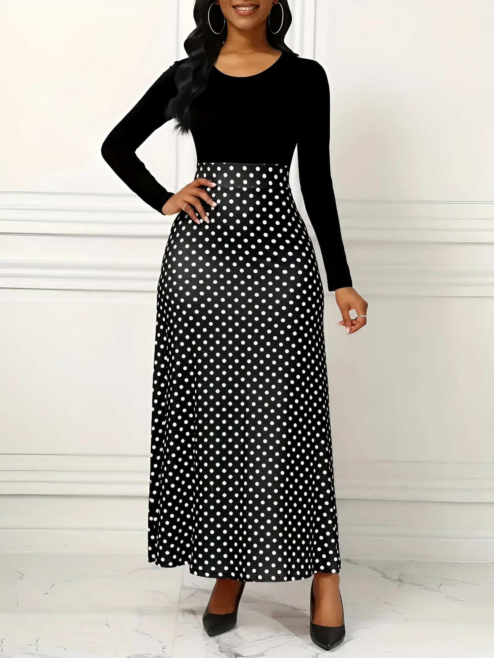 Sabine | Mühelos Elegantes Polka-Dot-Maxikleid - Image 5