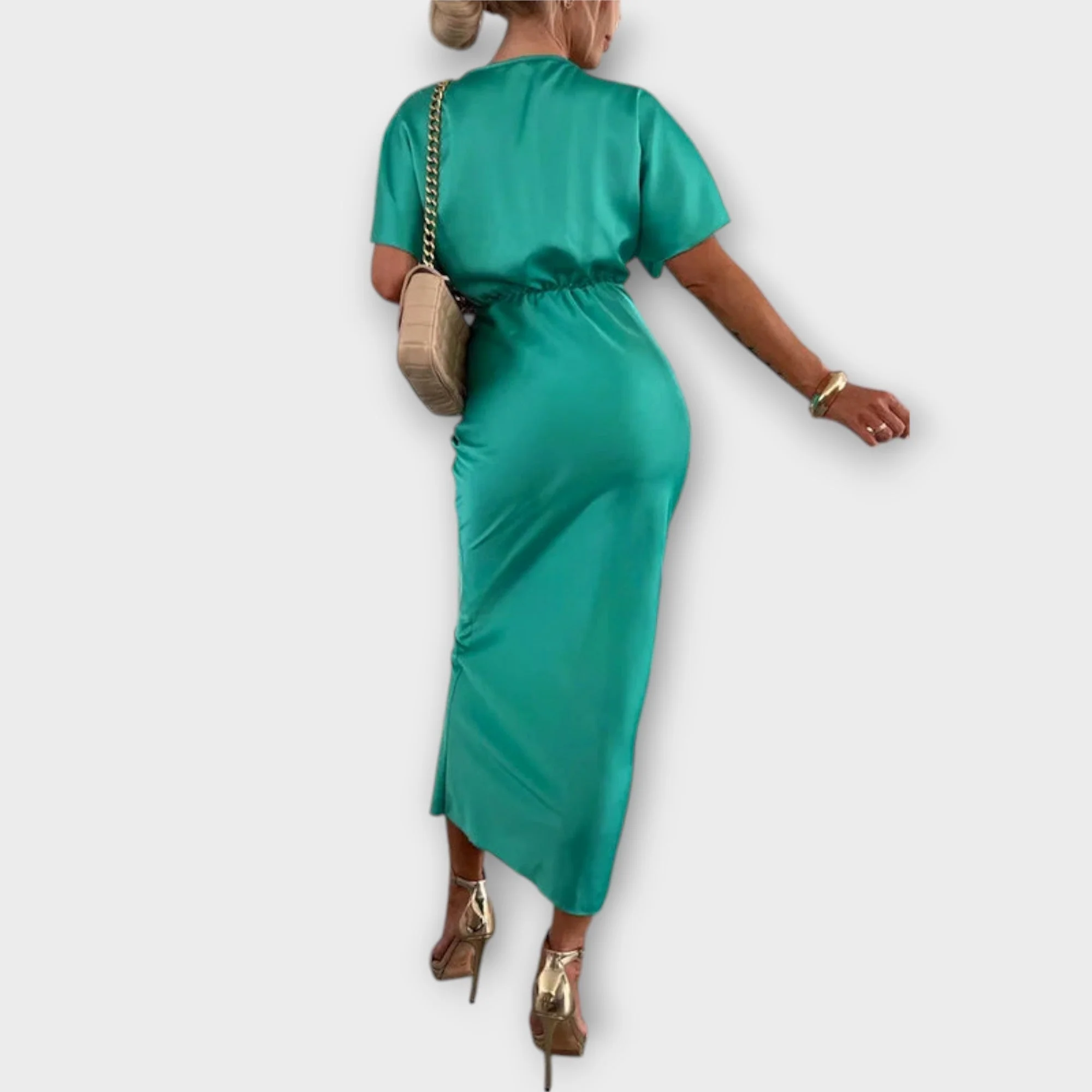 Sable - V-Ausschnitt Maxikleid mit Kreuzknoten und figurbetonter Passform aus hochwertigem Satin - Image 5
