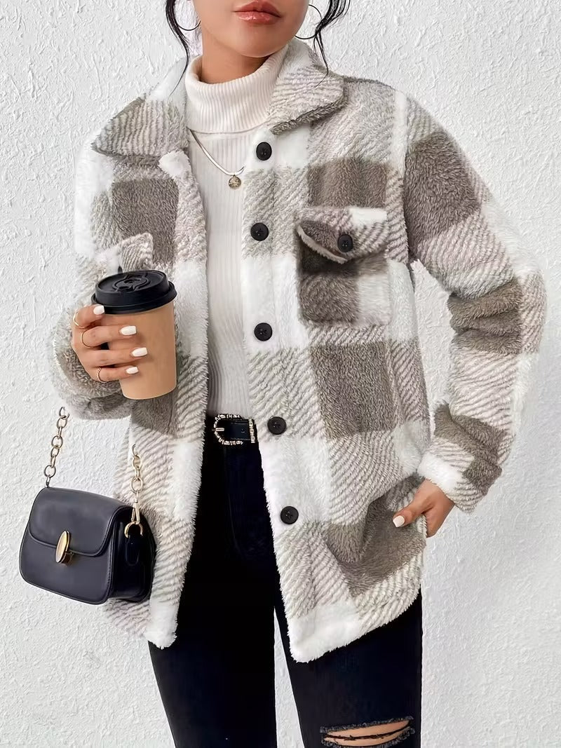 Sabria – Karierte Fleecejacke Mit Knöpfen - Image 2