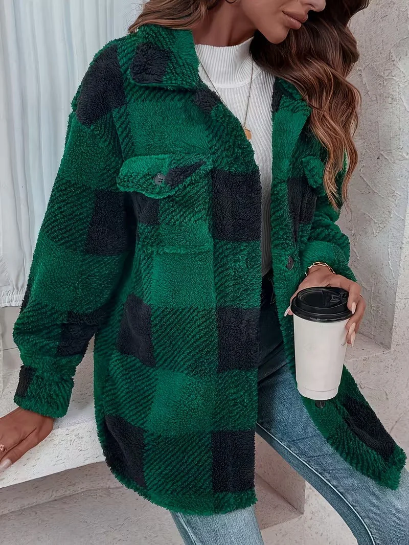 Sabria – Karierte Fleecejacke Mit Knöpfen - Image 7