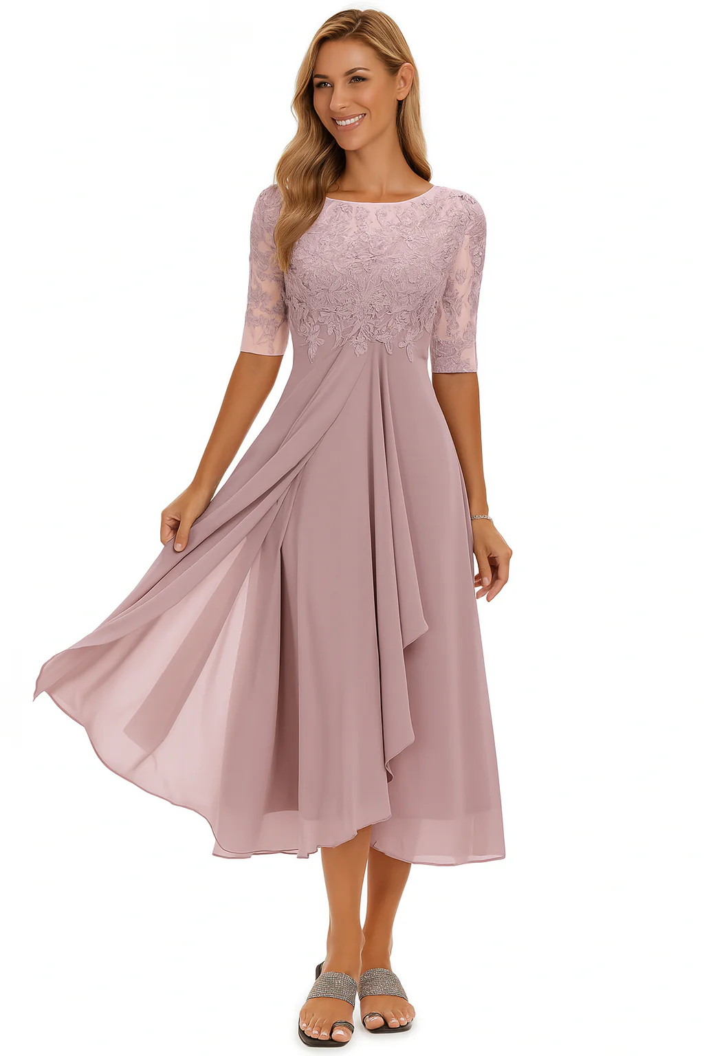 Sarah Damen A-Linie Spitzen Midi Kleid - Image 2