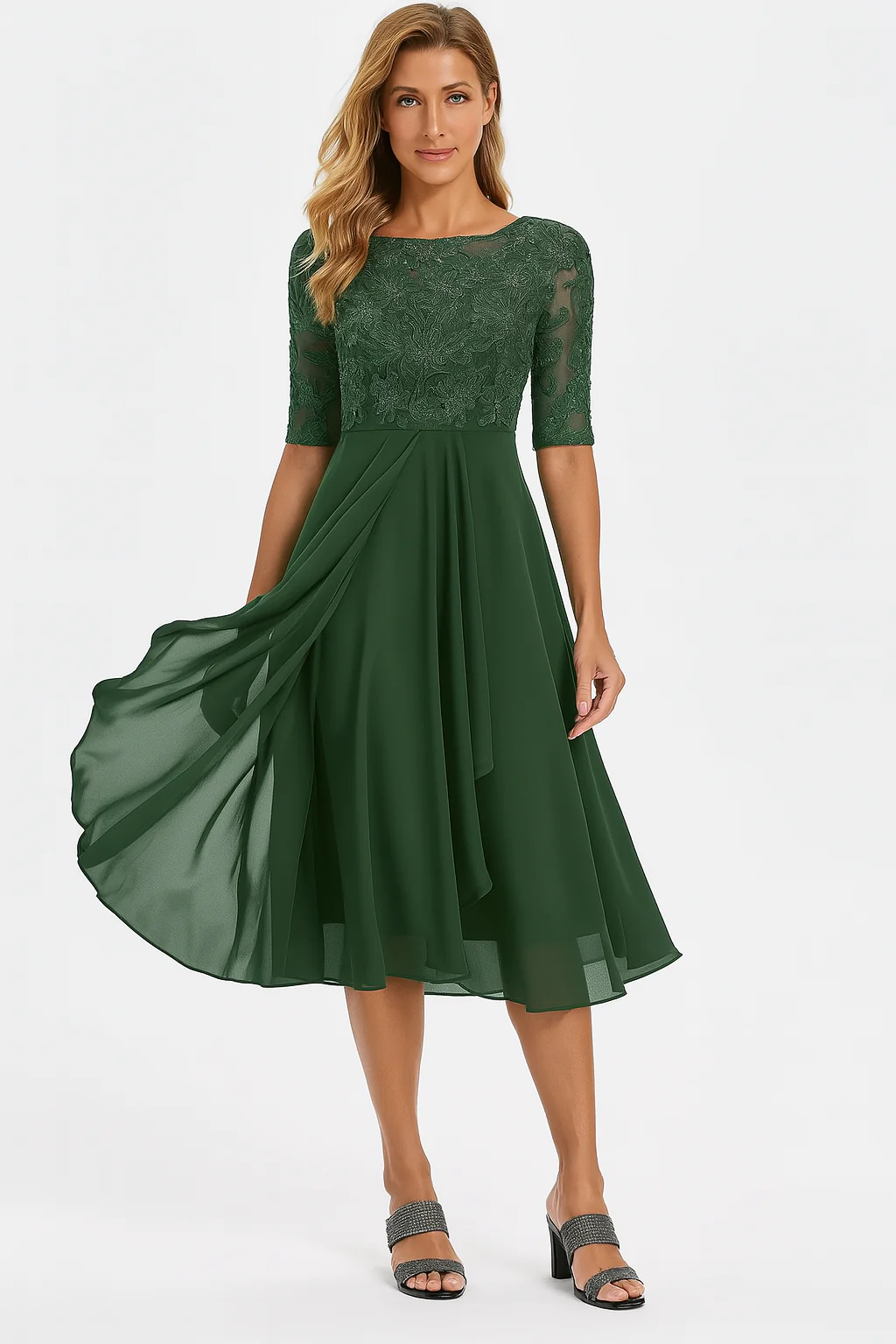 Sarah Damen A-Linie Spitzen Midi Kleid - Image 3