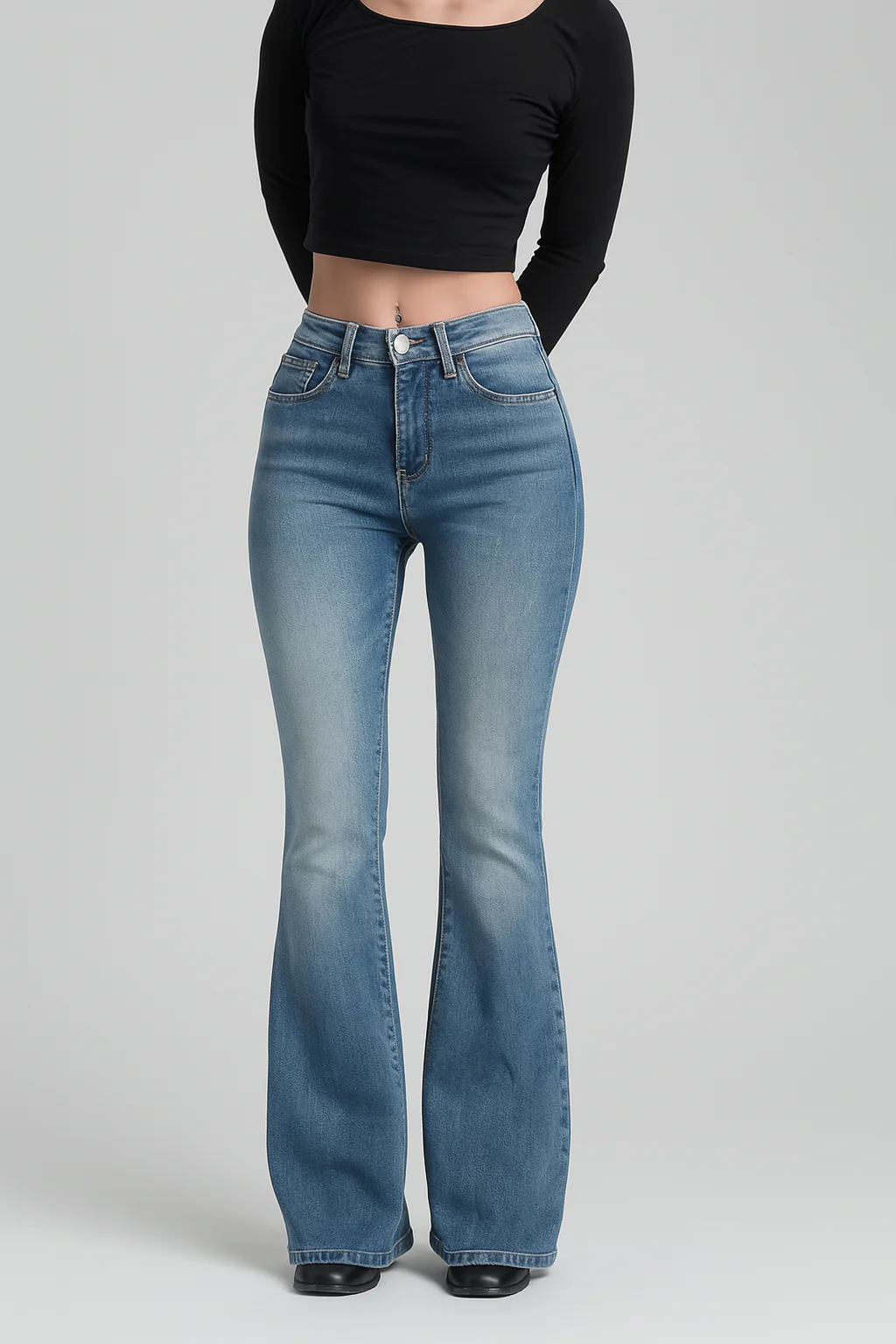 Sarah – Damen-Schlagjeans mit hohem Bund im Vintage-Stil aus Stretch-Denim - Image 3