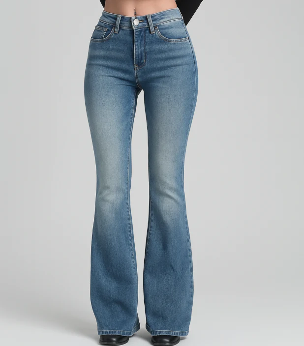 Sarah – Damen-Schlagjeans mit hohem Bund im Vintage-Stil aus Stretch-Denim - Image 4