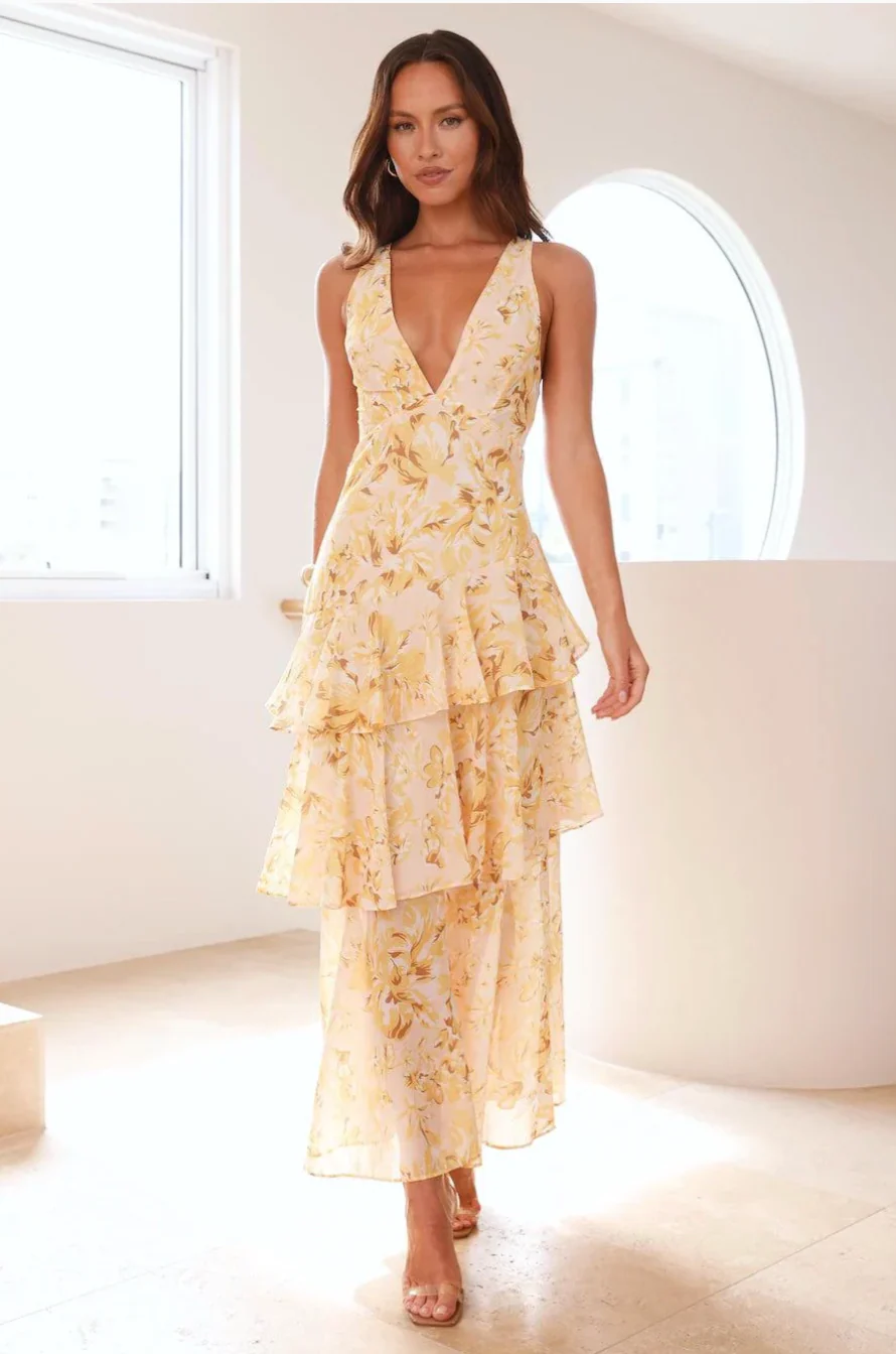 Sarah | Langes Kleid mit V-Ausschnitt und Volants Blume - Image 2