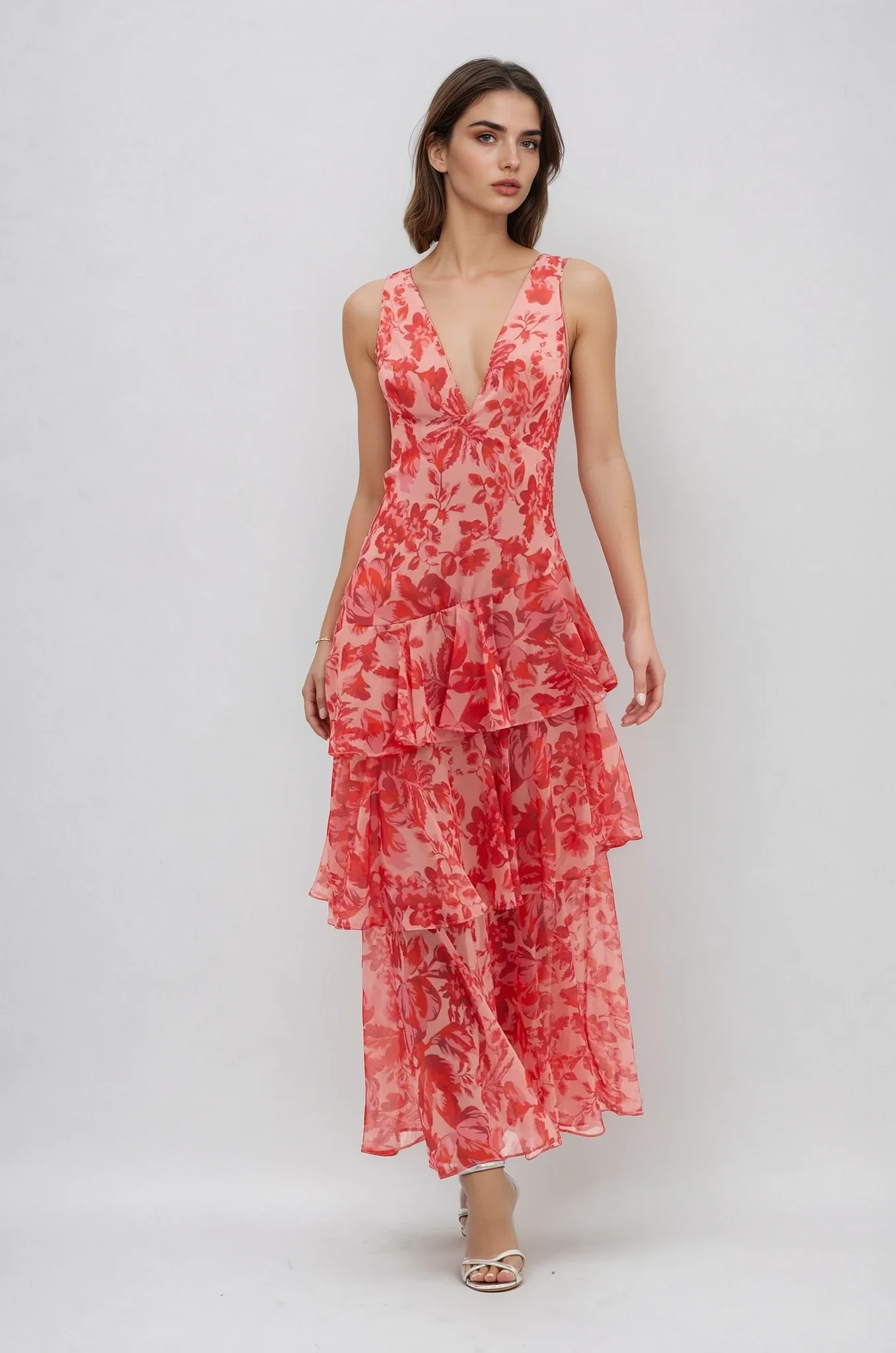 Sarah | Langes Kleid mit V-Ausschnitt und Volants Blume - Image 5
