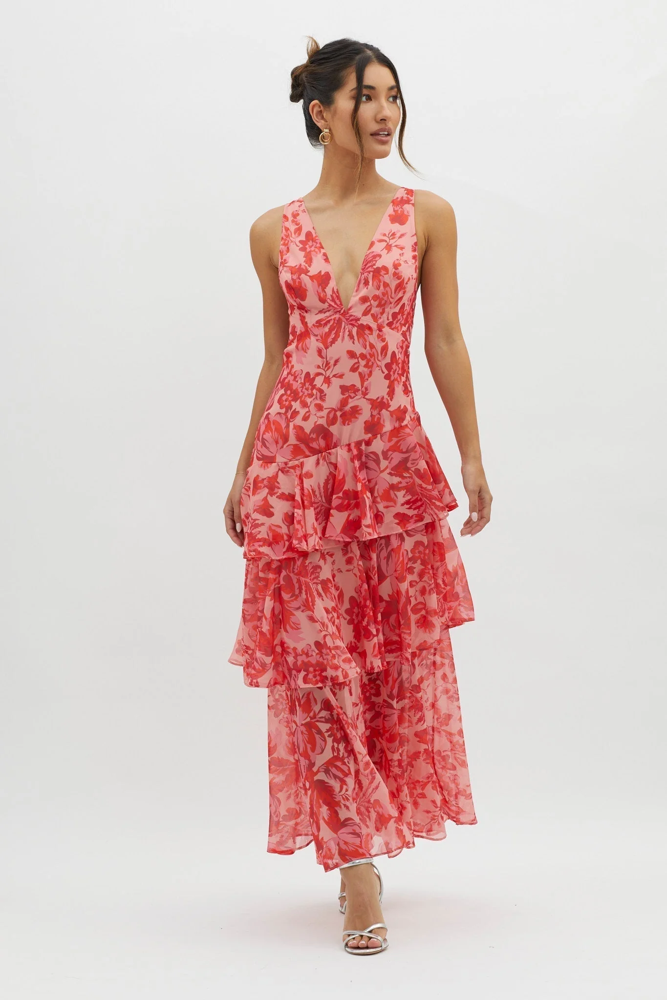 Sarah | Langes Kleid mit V-Ausschnitt und Volants Blume - Image 7