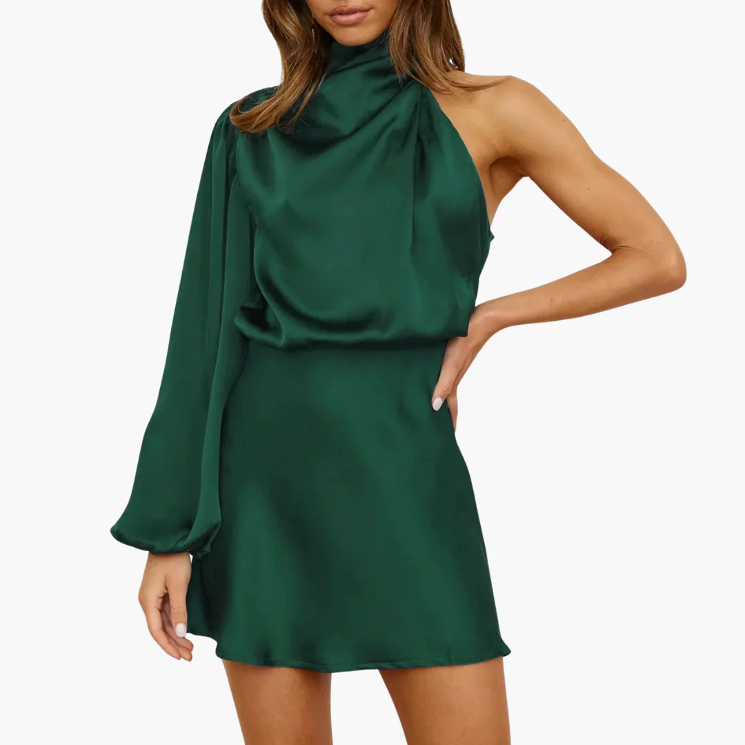 Satin-Halterkleid - für Damen mit asymmetrischem Ärmel - Image 3