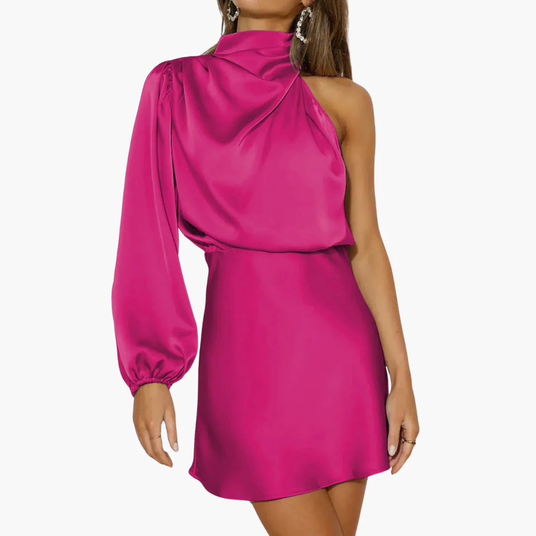 Satin-Halterkleid - für Damen mit asymmetrischem Ärmel - Image 5