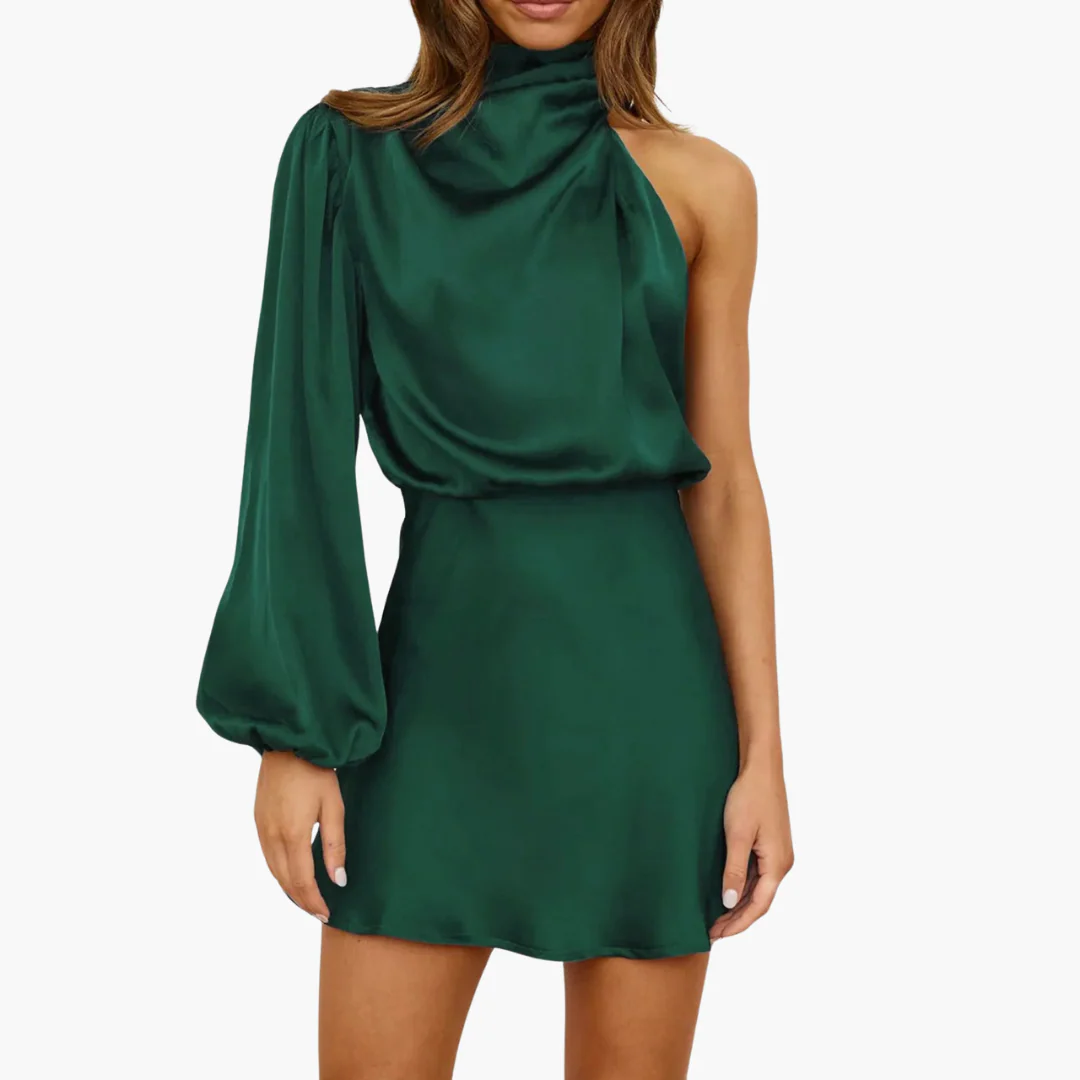 Satin-Halterkleid - für Damen mit asymmetrischem Ärmel - Image 9