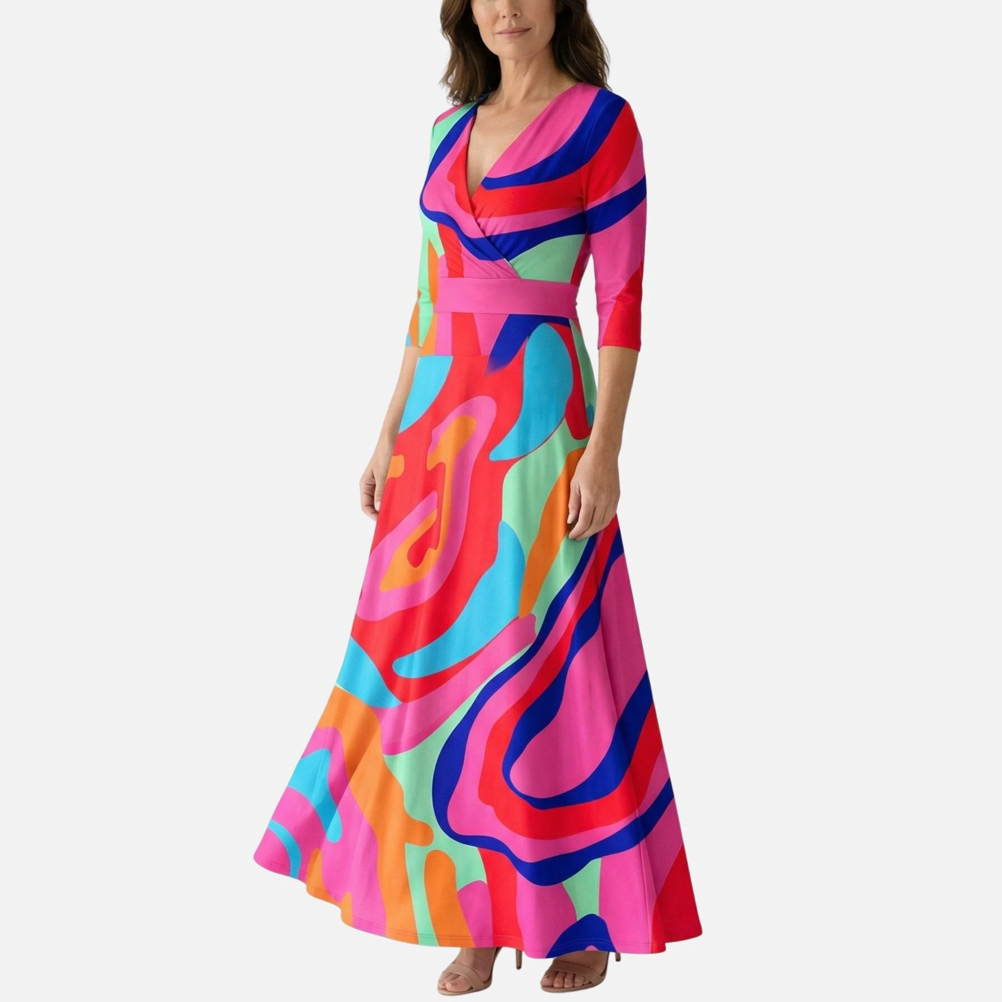 Vera | Damen Satin Wickelkleid V-Ausschnitt Maxilänge – Satin Wickel Maxi - Image 3