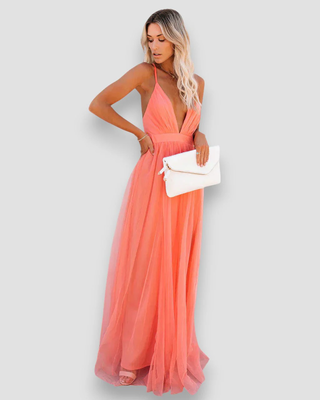 Savannah | Chiffon Maxikleid mit Tiefem Ausschnitt - Image 2